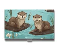 VFMKT Slim Metal Business Card Holder Portable Business Card Case Pocket Name Card Holder Otters Wallet for Men Women Office Travel, style, One Size