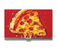VFMKT Slim Metal Business Card Holder Portable Business Card Case Pocket Name Card Holder Painting Pizza Wallet for Men Women Office Travel