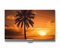 VFMKT Slim Metal Business Card Holder Portable Business Card Case Pocket Name Card Holder Palm Tree Sunset Wallet for Men Women Office Travel