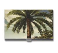 VFMKT Slim Metal Business Card Holder Portable Business Card Case Pocket Name Card Holder Palm Tree Tropical Wallet for Men Women Office Travel