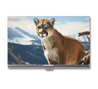 VFMKT Slim Metal Business Card Holder Portable Business Card Case Pocket Name Card Holder Panther Mountain Lion Wallet for Men Women Office Travel