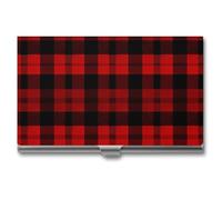 VFMKT Slim Metal Business Card Holder Portable Business Card Case Pocket Name Card Holder Plaid Red And Black Wallet for Men Women Office Travel, style, One Size