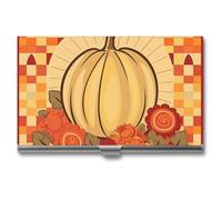 VFMKT Slim Metal Business Card Holder Portable Business Card Case Pocket Name Card Holder Pumpkin Classical Pattern Wallet for Men Women Office Travel, style, One Size