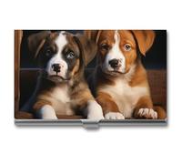 VFMKT Slim Metal Business Card Holder Portable Business Card Case Pocket Name Card Holder Puppies Dogs Pets Animals Wallet for Men Women Office Travel