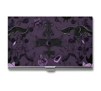 VFMKT Slim Metal Business Card Holder Portable Business Card Case Pocket Name Card Holder Purple Black Goth Spooky Wallet for Men Women Office Travel, style, One Size