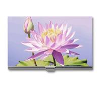 VFMKT Slim Metal Business Card Holder Portable Business Card Case Pocket Name Card Holder Purple Water Lily Wallet for Men Women Office Travel, style, One Size