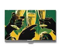 VFMKT Slim Metal Business Card Holder Portable Business Card Case Pocket Name Card Holder Raise Your Beer Glass Wallet for Men Women Office Travel