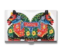 VFMKT Slim Metal Business Card Holder Portable Business Card Case Pocket Name Card Holder Runner Swedish Dala Horse Folk Wallet for Men Women Office Travel, style, One Size