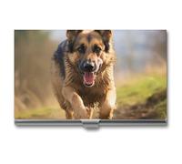 VFMKT Slim Metal Business Card Holder Portable Business Card Case Pocket Name Card Holder Running German Shepherd Dog Wallet for Men Women Office Travel