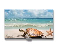 VFMKT Slim Metal Business Card Holder Portable Business Card Case Pocket Name Card Holder Sea Turtle Starfish Wallet for Men Women Office Travel, style, One Size