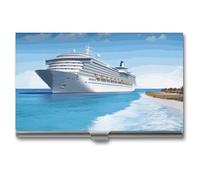 VFMKT Slim Metal Business Card Holder Portable Business Card Case Pocket Name Card Holder Seaside Cruise Ship Wallet for Men Women Office Travel, style, One Size