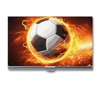 VFMKT Slim Metal Business Card Holder Portable Business Card Case Pocket Name Card Holder Soccer Flame Wallet for Men Women Office Travel, style, One Size