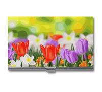 VFMKT Slim Metal Business Card Holder Portable Business Card Case Pocket Name Card Holder Spring Flowers Wallet for Men Women Office Travel