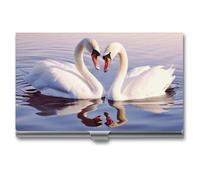 VFMKT Slim Metal Business Card Holder Portable Business Card Case Pocket Name Card Holder Swan Heart Wallet for Men Women Office Travel, style, One Size