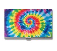 VFMKT Slim Metal Business Card Holder Portable Business Card Case Pocket Name Card Holder Tie Dye Rainbow Wallet for Men Women Office Travel