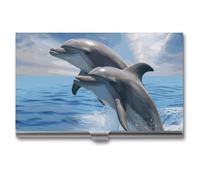 VFMKT Slim Metal Business Card Holder Portable Business Card Case Pocket Name Card Holder Two Dolphins Wallet for Men Women Office Travel, style, One Size