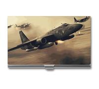 VFMKT Slim Metal Business Card Holder Portable Business Card Case Pocket Name Card Holder War Plane Wallet for Men Women Office Travel, style, One Size