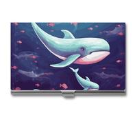 VFMKT Slim Metal Business Card Holder Portable Business Card Case Pocket Name Card Holder Whale Wallet for Men Women Office Travel, style, One Size