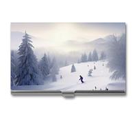 VFMKT Slim Metal Business Card Holder Portable Business Card Case Pocket Name Card Holder Winter Skiing Wallet for Men Women Office Travel