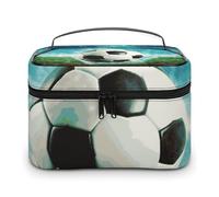 VFMKT Soccer Ball Background Makeup Bag Portable Travel Cosmetic Bag Zipper Makeup Organizer Toiletry Bag for Women Ladies, Soccer Ball Background, 25x18x15cm