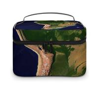 VFMKT South America Satellite Image Makeup Bag Portable Travel Cosmetic Bag Zipper Makeup Organizer Toiletry Bag for Women Ladies, South America Satellite Image, 25x18x15cm