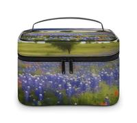 VFMKT Texas Bluebonnets Scenery Makeup Bag Portable Travel Cosmetic Bag Zipper Makeup Organizer Toiletry Bag for Women Ladies, Texas Bluebonnets Scenery, 25x18x15cm