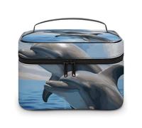 VFMKT Two Dolphins Makeup Bag Portable Travel Cosmetic Bag Zipper Makeup Organizer Toiletry Bag for Women Ladies, Two Dolphins, 25x18x15cm