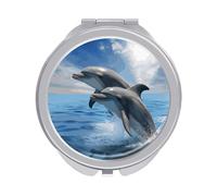 VFMKT Two Dolphins Travel Makeup Mirror Portable Folding Cosmetic Compact Mirror Mini Pocket Mirror for Purses with 2 X 1x Magnification