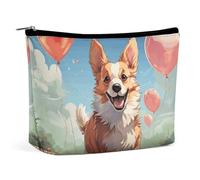 VFMKT Women Makeup Bag for Purse Waterproof Cosmetic Bags Balloons And Walking Corgi Makeup Pouch with Zipper Travel Toiletry Bag Organizer for Women Ladies, style, One Size