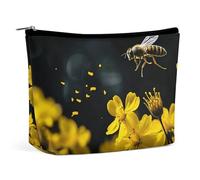 VFMKT Women Makeup Bag for Purse Waterproof Cosmetic Bags Bees Flying over Flowers Makeup Pouch with Zipper Travel Toiletry Bag Organizer for Women Ladies, style, One Size
