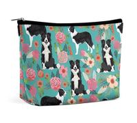 VFMKT Women Makeup Bag for Purse Waterproof Cosmetic Bags Border Collie Florals Makeup Pouch with Zipper Travel Toiletry Bag Organizer for Women Ladies, style, One Size