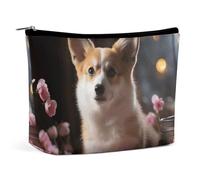 VFMKT Women Makeup Bag for Purse Waterproof Cosmetic Bags Corgi Dog on The Table Makeup Pouch with Zipper Travel Toiletry Bag Organizer for Women Ladies, style, One Size