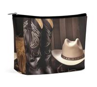 VFMKT Women Makeup Bag for Purse Waterproof Cosmetic Bags Cowboy Black Hat Western Boots Makeup Pouch with Zipper Travel Toiletry Bag Organizer for Women Ladies, style, One Size