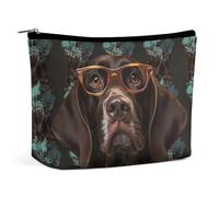 VFMKT Women Makeup Bag for Purse Waterproof Cosmetic Bags German Shorthaired Pointer In Glasses Makeup Pouch with Zipper Travel Toiletry Bag Organizer for Women Ladies, style, One Size