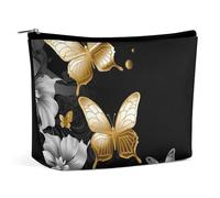 VFMKT Women Makeup Bag for Purse Waterproof Cosmetic Bags Gold White Butterflies Black Makeup Pouch with Zipper Travel Toiletry Bag Organizer for Women Ladies, style, One Size