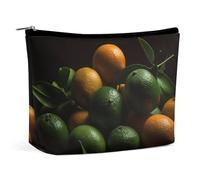 VFMKT Women Makeup Bag for Purse Waterproof Cosmetic Bags Green And Yellow Oranges Makeup Pouch with Zipper Travel Toiletry Bag Organizer for Women Ladies, style, One Size