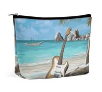 VFMKT Women Makeup Bag for Purse Waterproof Cosmetic Bags Guitar on The Beach Makeup Pouch with Zipper Travel Toiletry Bag Organizer for Women Ladies, style, One Size