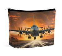 VFMKT Women Makeup Bag for Purse Waterproof Cosmetic Bags Military Plane Landing On Airforce Runways Against Beautiful DuSky Makeup Pouch with Zipper Travel Toiletry Bag Organizer for Women Ladies