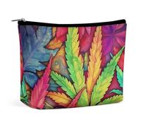 VFMKT Women Makeup Bag for Purse Waterproof Cosmetic Bags MultiColor Leaf Weed Art Makeup Pouch with Zipper Travel Toiletry Bag Organizer for Women Ladies, style, One Size