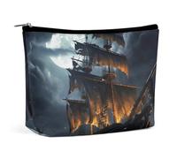 VFMKT Women Makeup Bag for Purse Waterproof Cosmetic Bags Pirate Sailboat Full Moon Makeup Pouch with Zipper Travel Toiletry Bag Organizer for Women Ladies, style, One Size