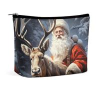 VFMKT Women Makeup Bag for Purse Waterproof Cosmetic Bags Santa Claus And Deer Elk Makeup Pouch with Zipper Travel Toiletry Bag Organizer for Women Ladies, style, One Size