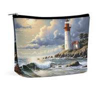 VFMKT Women Makeup Bag for Purse Waterproof Cosmetic Bags Sea Lighthouse Sandbeach Makeup Pouch with Zipper Travel Toiletry Bag Organizer for Women Ladies, style, One Size