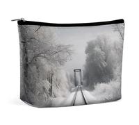VFMKT Women Makeup Bag for Purse Waterproof Cosmetic Bags Snowy Train Tracks Makeup Pouch with Zipper Travel Toiletry Bag Organizer for Women Ladies, style, One Size