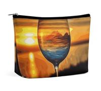 VFMKT Women Makeup Bag for Purse Waterproof Cosmetic Bags Sunset Wine Glass Makeup Pouch with Zipper Travel Toiletry Bag Organizer for Women Ladies, style, One Size
