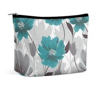 VFMKT Women Makeup Bag for Purse Waterproof Cosmetic Bags Teal Grey And White Floral Makeup Pouch with Zipper Travel Toiletry Bag Organizer for Women Ladies, style, One Size