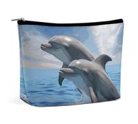VFMKT Women Makeup Bag for Purse Waterproof Cosmetic Bags Two Dolphins Makeup Pouch with Zipper Travel Toiletry Bag Organizer for Women Ladies, style, One Size