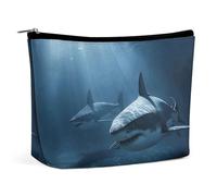 VFMKT Women Makeup Bag for Purse Waterproof Cosmetic Bags Two Sharks in The Makeup Pouch with Zipper Travel Toiletry Bag Organizer for Women Ladies, style, One Size