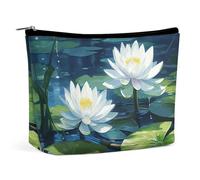 VFMKT Women Makeup Bag for Purse Waterproof Cosmetic Bags Watercolor of Water Lilies Makeup Pouch with Zipper Travel Toiletry Bag Organizer for Women Ladies, style, One Size