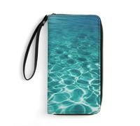 VFMNT Blue Aqua Pool Water Wallet Large Capacity Leather Wallet Zip Around Phone Clutch Travel Purse for Men Women, White, 19.7x10.5cm