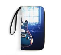 VFMNT Blue Guitar Wallet Large Capacity Leather Wallet Zip Around Phone Clutch Travel Purse for Men Women, white, 19.7x10.5cm